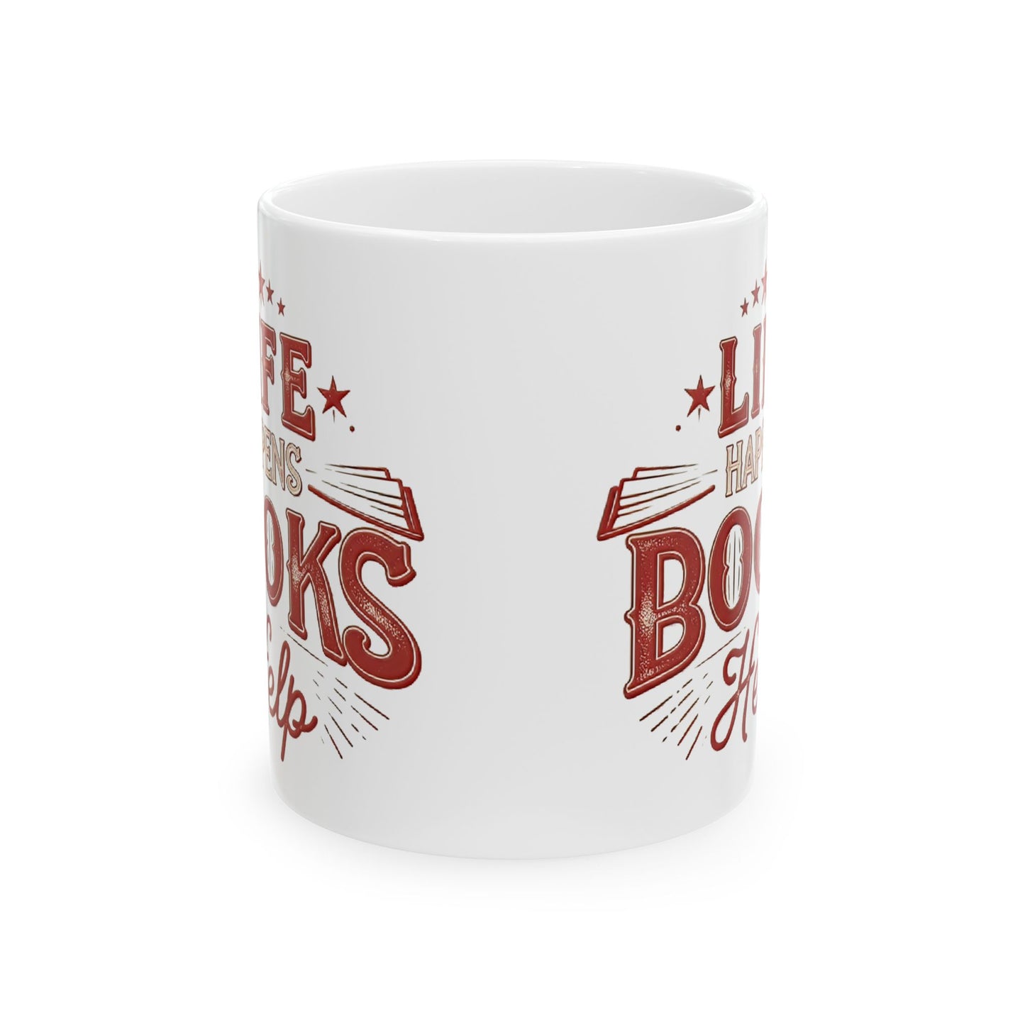 “Life Happens, Books Help” – Vintage Book Lover Mug
