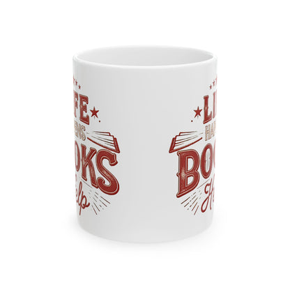 “Life Happens, Books Help” – Vintage Book Lover Mug