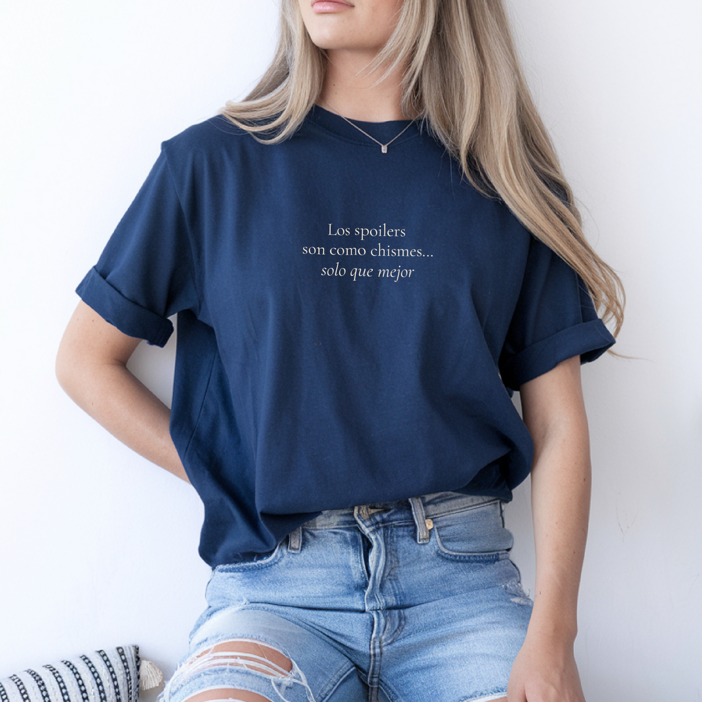 “Spoilers Are Like Gossip, But Better” – Navy Blue Bookish T-Shirt for Unfiltered Readers
