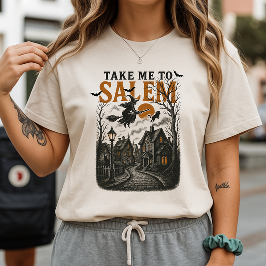 “Take Me to Salem” – Vintage Halloween Witch T-Shirt