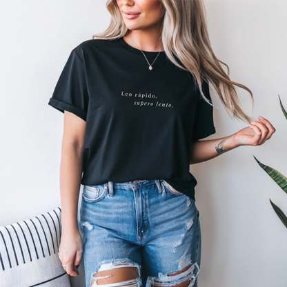 “I Read Fast, Heal Slow” Bookish T-Shirt – Minimalist Tee for Intense Readers